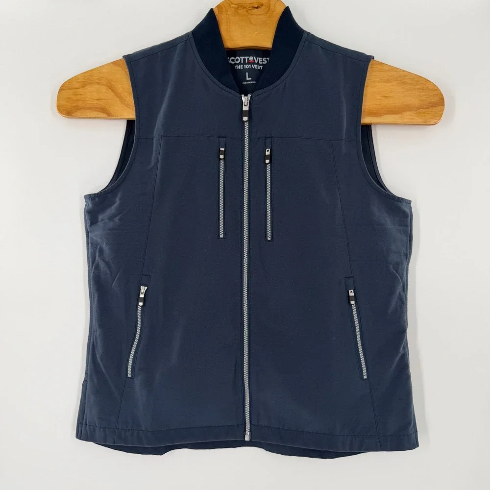 SCOTTeVEST The 101 Vest Mens Large Navy Blue 9 Pocket Travel Utility Tech Vest